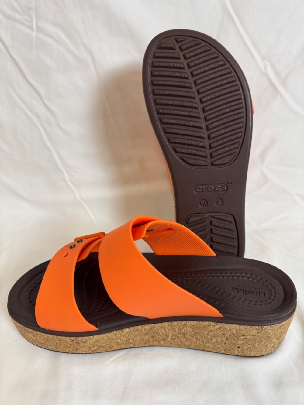 Crocs Brooklyn Cork Buckle Wedge Sandals – Vibrant Orange – Women’s 4 - Picture 4 of 4